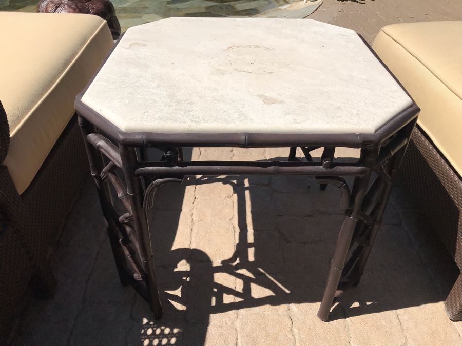 Richard Frinier For Century Furniture PAIR Of Articulating Chaise Lounge Chairs Denpasar Collection AND Richard Frinier For Century Furniture Marble Top Orient Collection Side Table Aluminum (PICK UP FROM HOME) 26W X 26D X 23H Total Retails $9,172 [Photo 12]