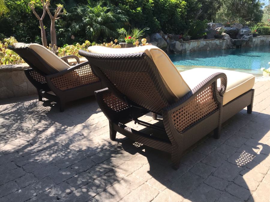 Richard Frinier For Century Furniture PAIR Of Articulating Chaise Lounge Chairs Denpasar Collection AND Richard Frinier For Century Furniture Marble Top Orient Collection Side Table Aluminum (PICK UP FROM HOME) 26W X 26D X 23H Total Retails $9,172 [Photo 2]