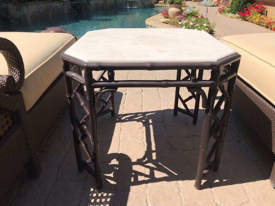 Richard Frinier For Century Furniture PAIR Of Articulating Chaise Lounge Chairs Denpasar Collection AND Richard Frinier For Century Furniture Marble Top Orient Collection Side Table Aluminum (PICK UP FROM HOME) 26W X 26D X 23H Total Retails $9,172 [Photo 10]