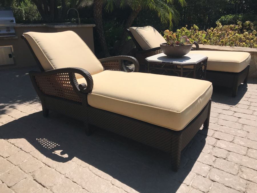 Richard Frinier For Century Furniture PAIR Of Articulating Chaise Lounge Chairs Denpasar Collection AND Richard Frinier For Century Furniture Marble Top Orient Collection Side Table Aluminum (PICK UP FROM HOME) 26W X 26D X 23H Total Retails $9,172 [Photo 4]