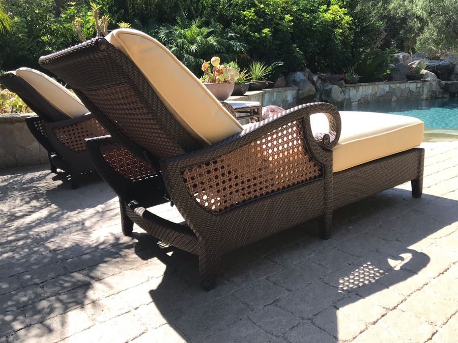 Richard Frinier For Century Furniture PAIR Of Articulating Chaise Lounge Chairs Denpasar Collection AND Richard Frinier For Century Furniture Marble Top Orient Collection Side Table Aluminum (PICK UP FROM HOME) 26W X 26D X 23H Total Retails $9,172 [Photo 6]