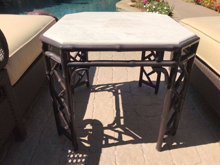 Richard Frinier For Century Furniture PAIR Of Articulating Chaise Lounge Chairs Denpasar Collection AND Richard Frinier For Century Furniture Marble Top Orient Collection Side Table Aluminum (PICK UP FROM HOME) 26W X 26D X 23H Total Retails $9,172 [Photo 11]