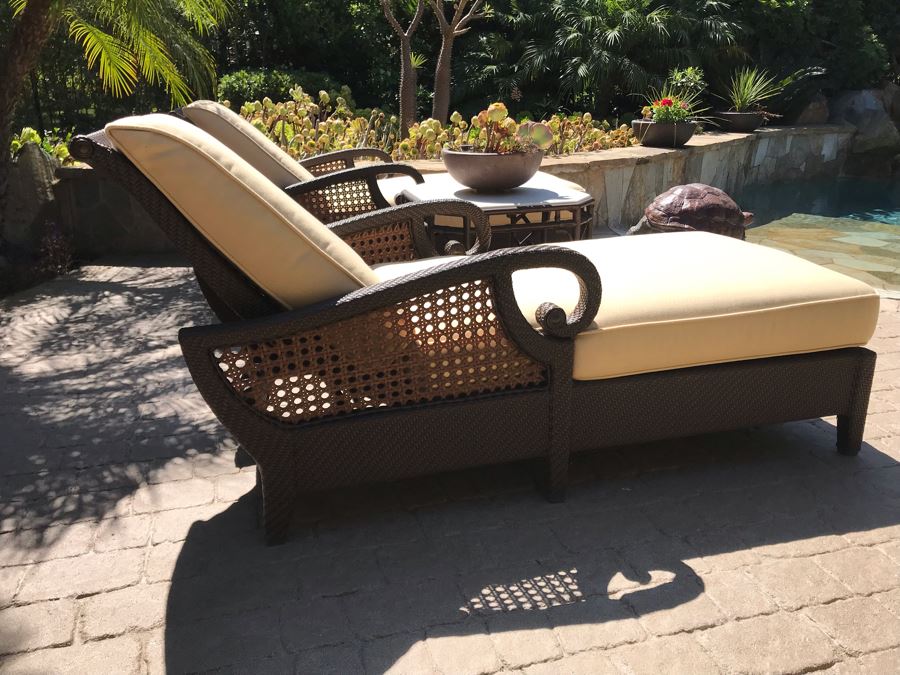 Richard Frinier For Century Furniture PAIR Of Articulating Chaise Lounge Chairs Denpasar Collection AND Richard Frinier For Century Furniture Marble Top Orient Collection Side Table Aluminum (PICK UP FROM HOME) 26W X 26D X 23H Total Retails $9,172 [Photo 7]