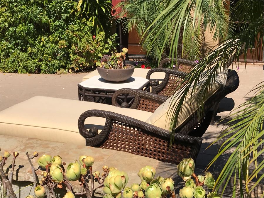 Richard Frinier For Century Furniture PAIR Of Articulating Chaise Lounge Chairs Denpasar Collection AND Richard Frinier For Century Furniture Marble Top Orient Collection Side Table Aluminum (PICK UP FROM HOME) 26W X 26D X 23H Total Retails $9,172 [Photo 8]