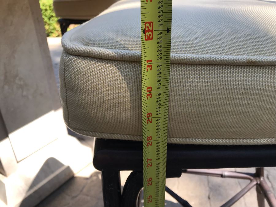 UPDATED (6 Barstools): Richard Frinier For Century Furniture SET Of 6 Barstools Orient Collection 31H Seat (Cushions Stored Inside) AND Century Furniture Marble High Top Table With Marble Base 4'W X 4'D X 41H (PICK UP FROM HOME) Total Retails $10,430 [Photo 14]