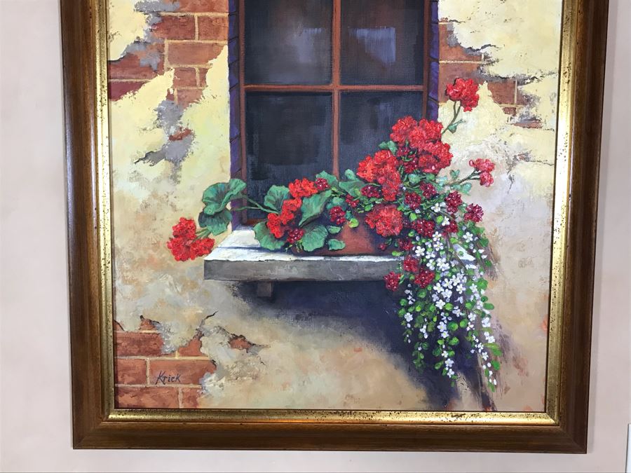 Original Carol Krick Fine Art Oil Painting On Canvas Titled 'Tuscan Window' In Wooden Frame With Overhead Lighting 36 X 48 Canvas Appraised At $12,000 [Photo 8]