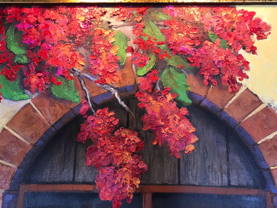 Original Carol Krick Fine Art Oil Painting On Canvas Titled 'Tuscan Window' In Wooden Frame With Overhead Lighting 36 X 48 Canvas Appraised At $12,000 [Photo 5]