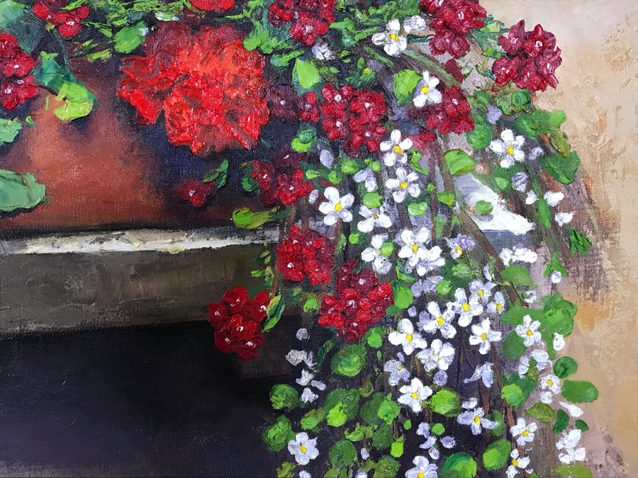 Original Carol Krick Fine Art Oil Painting On Canvas Titled 'Tuscan Window' In Wooden Frame With Overhead Lighting 36 X 48 Canvas Appraised At $12,000 [Photo 11]