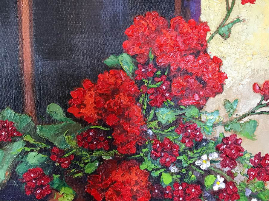 Original Carol Krick Fine Art Oil Painting On Canvas Titled 'Tuscan Window' In Wooden Frame With Overhead Lighting 36 X 48 Canvas Appraised At $12,000 [Photo 10]