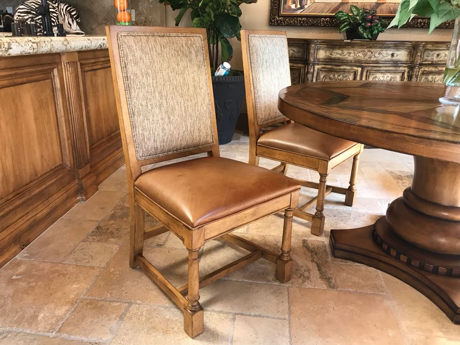 Stunning Century Furniture Inlaid Star Pattern Pedestal 5' Round Dining Table With Four Matching Century Furniture Exeter Side Chairs Dining Chairs Total Retails $11,520 [Photo 15]