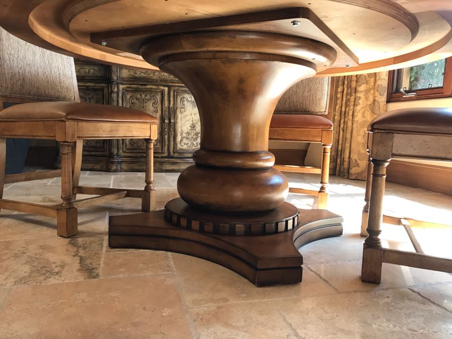 Stunning Century Furniture Inlaid Star Pattern Pedestal 5' Round Dining Table With Four Matching Century Furniture Exeter Side Chairs Dining Chairs Total Retails $11,520 [Photo 9]