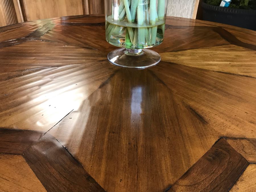 Stunning Century Furniture Inlaid Star Pattern Pedestal 5' Round Dining Table With Four Matching Century Furniture Exeter Side Chairs Dining Chairs Total Retails $11,520 [Photo 7]