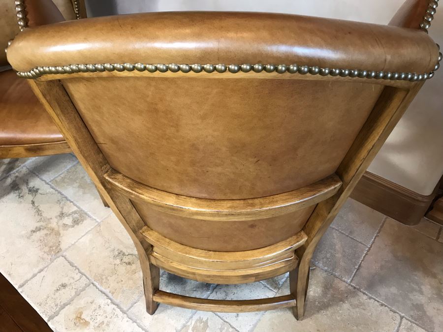 Pair Of Leather Century Furniture Caribou Club Arm Chairs With Brass Nailheads Retails $5,140 [Photo 7]