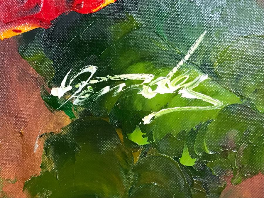 Original Mendez Fine Art Oil Painting On Canvas Titled 'Irridescence Paeonia' In Wooden Frame With Overhead Lighting 36 X 48 Appraised $6,000 [Photo 6]