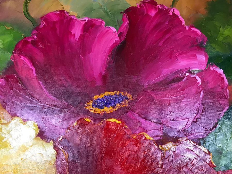 Original Mendez Fine Art Oil Painting On Canvas Titled 'Irridescence Paeonia' In Wooden Frame With Overhead Lighting 36 X 48 Appraised $6,000 [Photo 10]