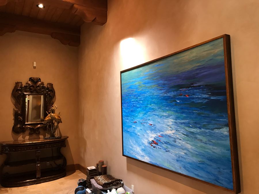 HUGE 7' X 5' Original Carol Krick Fine Art Abstract Expressionist Oil Painting On Canvas Titled 'Koi Pond' In Wooden Frame Canvas Appraised At $22,500 [Photo 10]