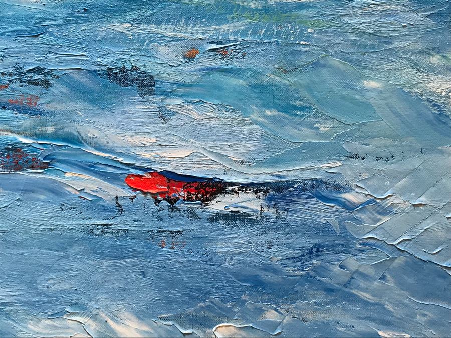 HUGE 7' X 5' Original Carol Krick Fine Art Abstract Expressionist Oil Painting On Canvas Titled 'Koi Pond' In Wooden Frame Canvas Appraised At $22,500 [Photo 8]