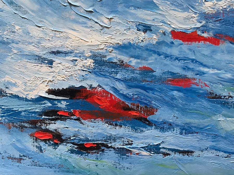 HUGE 7' X 5' Original Carol Krick Fine Art Abstract Expressionist Oil Painting On Canvas Titled 'Koi Pond' In Wooden Frame Canvas Appraised At $22,500 [Photo 7]