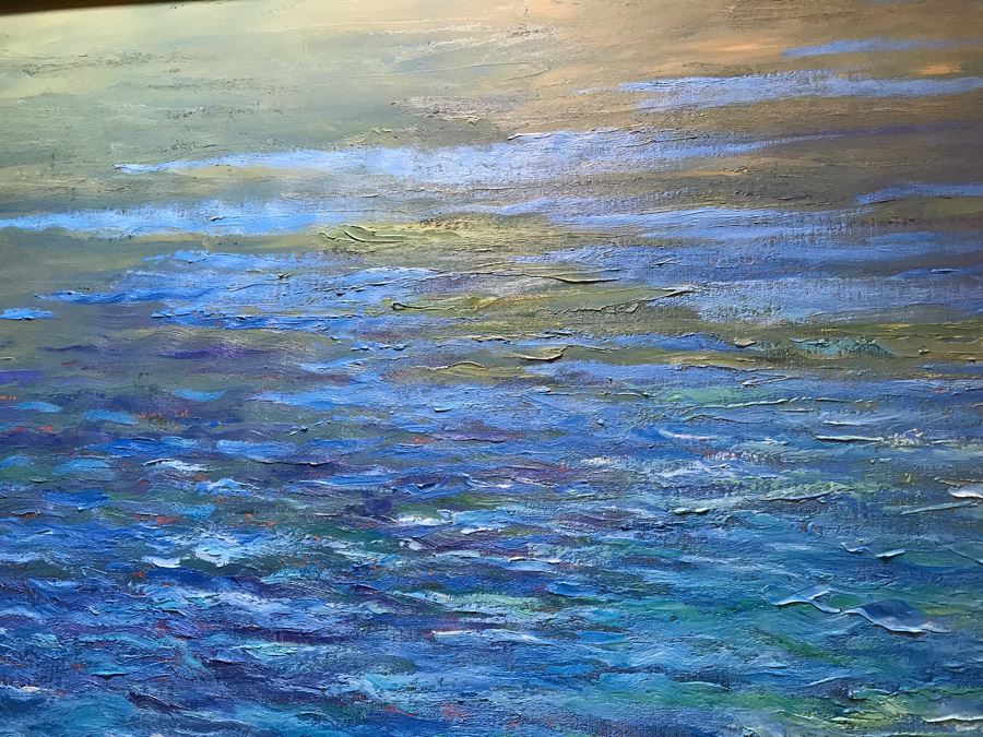 HUGE 7' X 5' Original Carol Krick Fine Art Abstract Expressionist Oil Painting On Canvas Titled 'Koi Pond' In Wooden Frame Canvas Appraised At $22,500 [Photo 9]