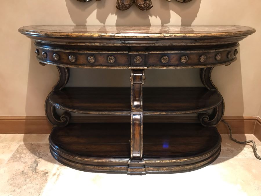 Stunning Marge Carson Designer Entry Console Table With Marble Top 66W X 25D X 40H Retails $6,250 [Photo 3]