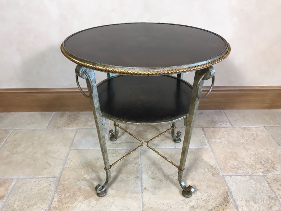 Century Furniture Round 2-Tier Silver And Gold Metal Side Table 25W X 26.5H Retails $1,420 [Photo 2]