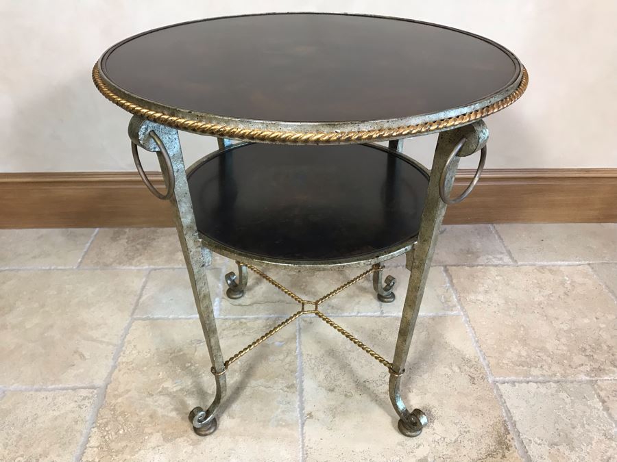 Century Furniture Round 2-Tier Silver And Gold Metal Side Table 25W X 26.5H Retails $1,420 [Photo 3]