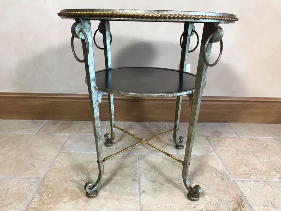 Century Furniture Round 2-Tier Silver And Gold Metal Side Table 25W X 26.5H Retails $1,420 [Photo 5]