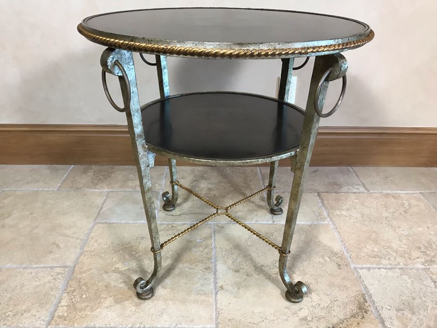 Century Furniture Round 2-Tier Silver And Gold Metal Side Table 25W X 26.5H Retails $1,420 [Photo 4]