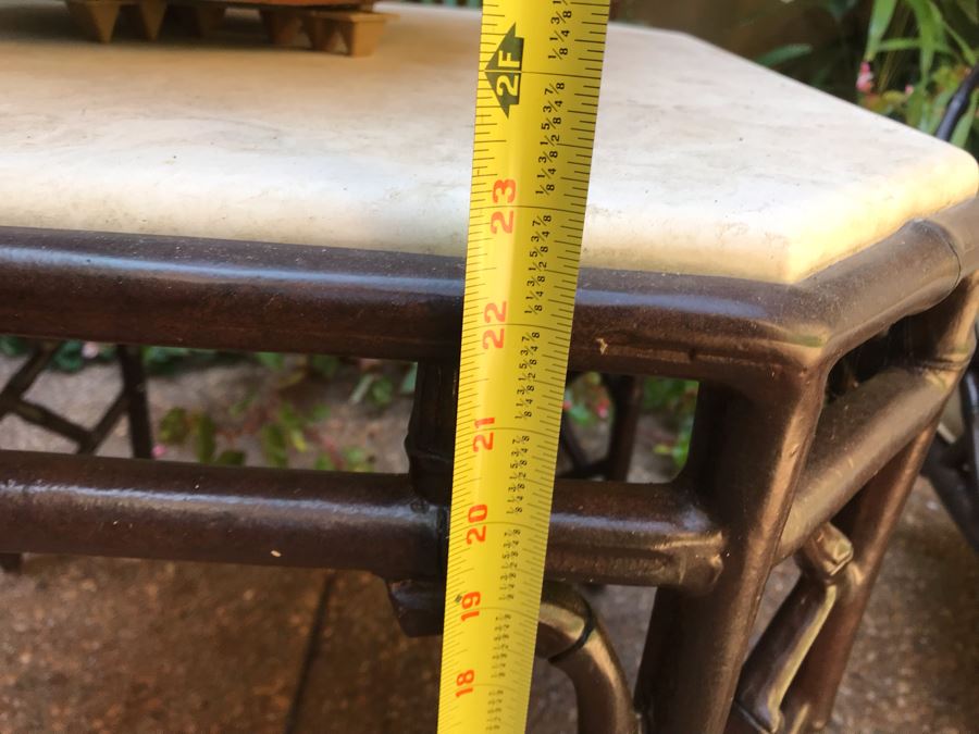 Richard Frinier For Century Furniture PAIR Of Lounge Chairs Orient Collection (Cushions Stored Inside) AND Richard Frinier For Century Furniture Marble Top Orient Collection Side Table Aluminum 26W X 26D X 23H (PICK UP FROM HOME) Total Retails $4,518 [Photo 13]