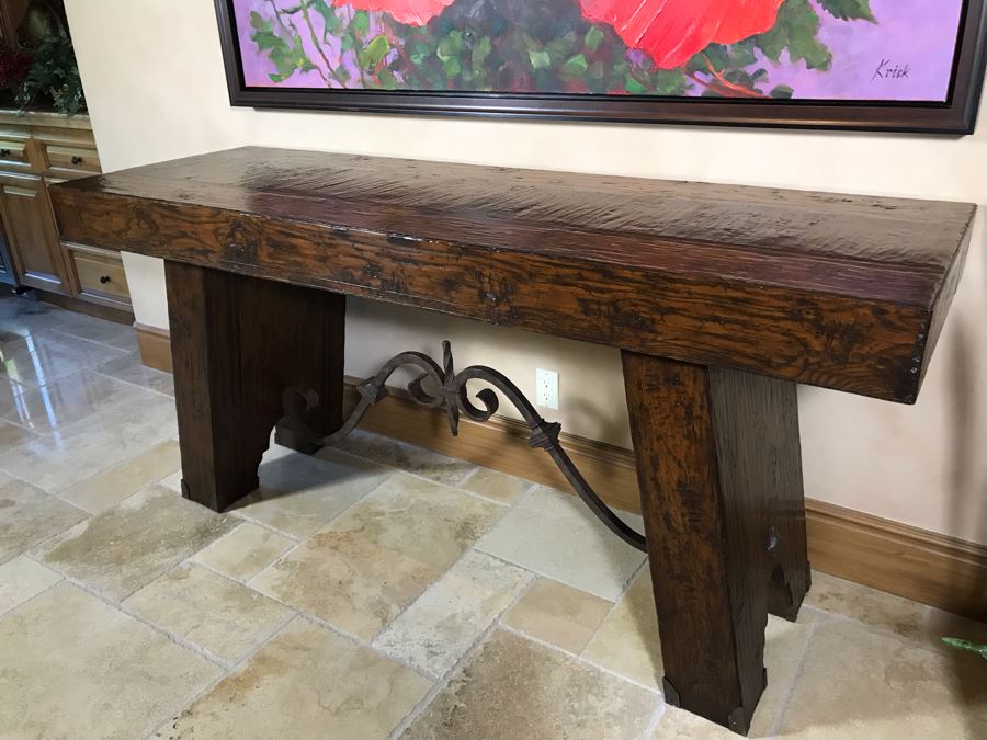 Impressive Century Furniture Marbella Collection Console Entry Table Wood With Wrought Iron 78W X 26D X 36H Retails $4,000+ [Photo 2]