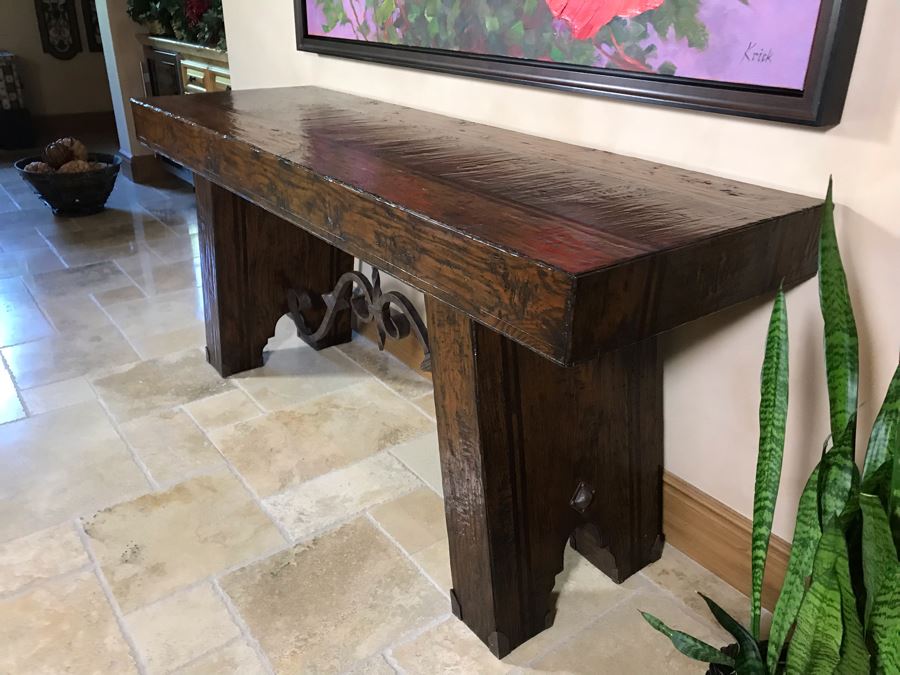 Impressive Century Furniture Marbella Collection Console Entry Table Wood With Wrought Iron 78W X 26D X 36H Retails $4,000+ [Photo 3]