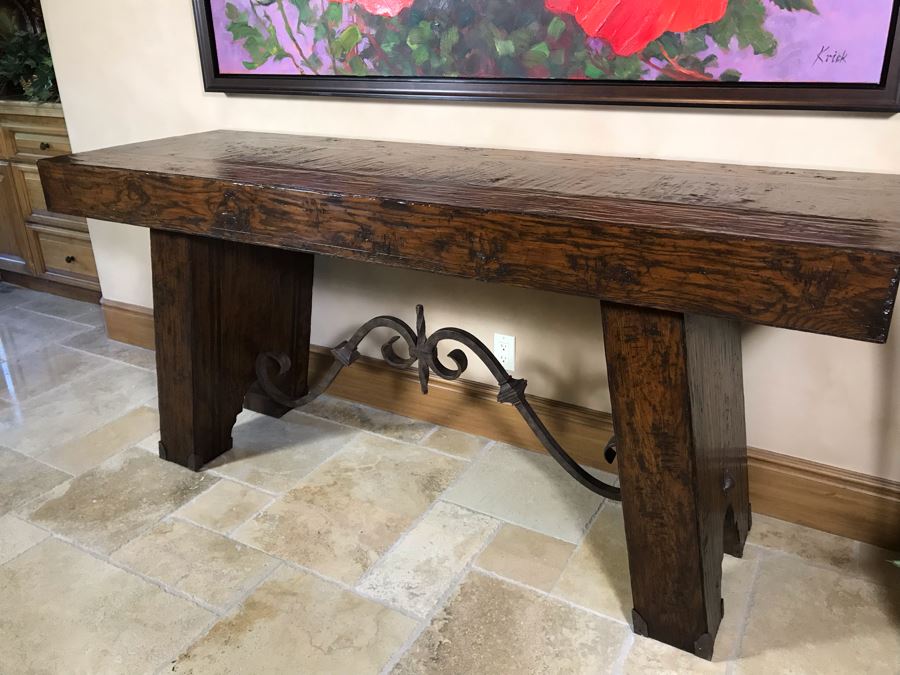 Impressive Century Furniture Marbella Collection Console Entry Table Wood With Wrought Iron 78W X 26D X 36H Retails $4,000+ [Photo 6]
