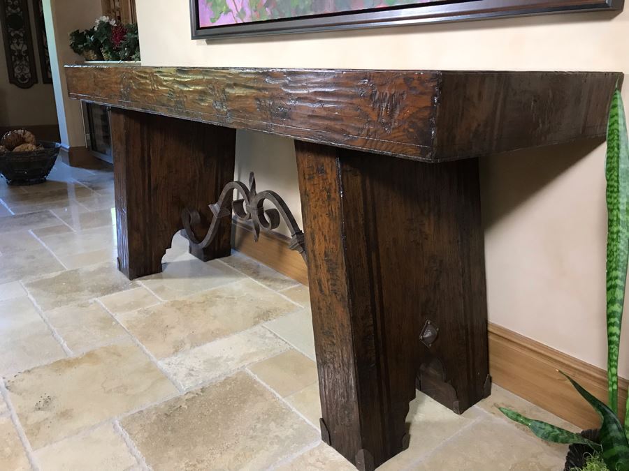 Impressive Century Furniture Marbella Collection Console Entry Table Wood With Wrought Iron 78W X 26D X 36H Retails $4,000+ [Photo 4]