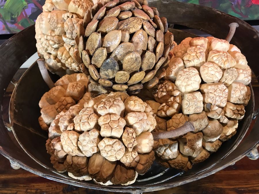 Colossal Metal Fortress Bowl With Faux Pine Cones 22W X 11.5H Retails $370 [Photo 7]