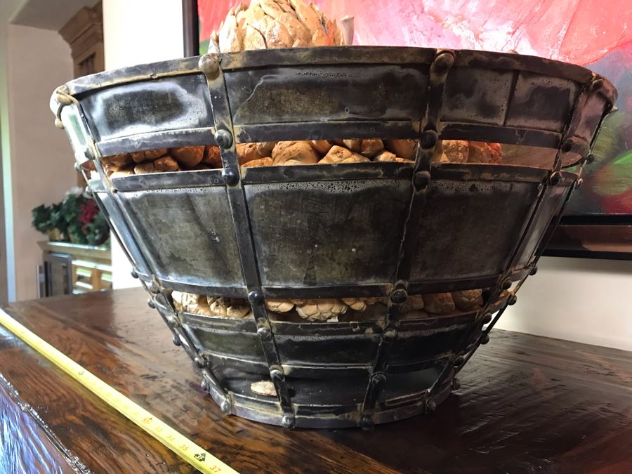 Colossal Metal Fortress Bowl With Faux Pine Cones 22W X 11.5H Retails $370 [Photo 8]