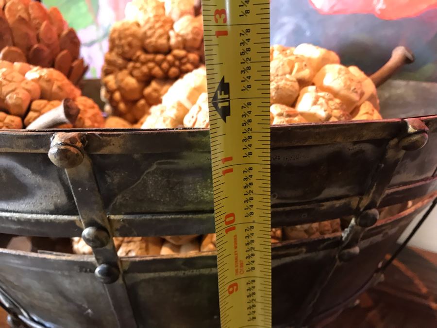 Colossal Metal Fortress Bowl With Faux Pine Cones 22W X 11.5H Retails $370 [Photo 10]