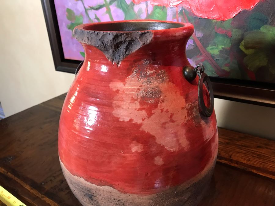 Pair Of Rustic Red Ceramic Pots By Stylecraft Lamps 15H And 22H Retails $270 [Photo 5]