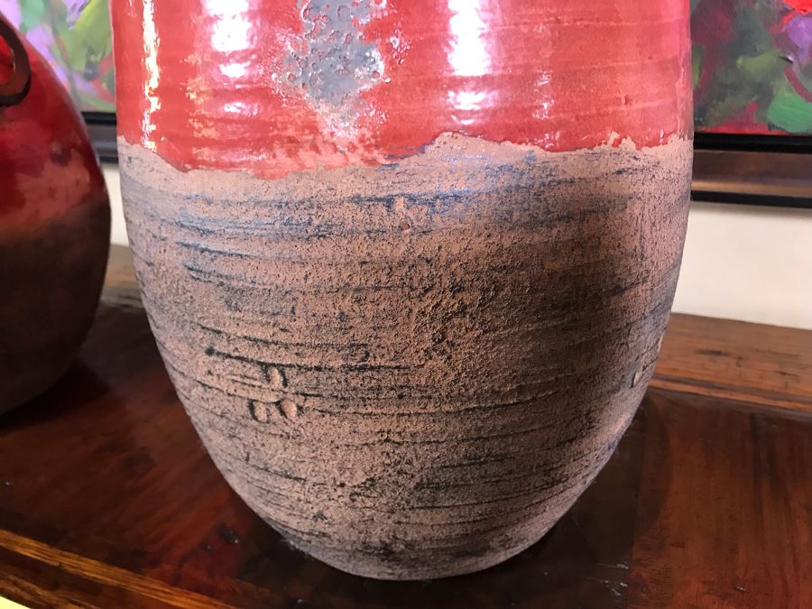 Pair Of Rustic Red Ceramic Pots By Stylecraft Lamps 15H And 22H Retails $270 [Photo 6]