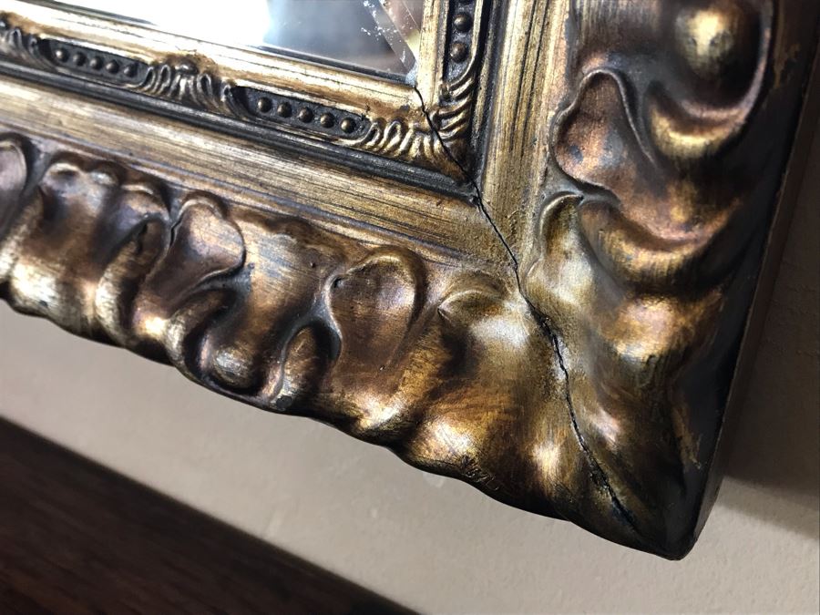 Large Antiqued Gold Tone Beveled Glass Wall Mirror 64.5W X 34H Retails $800 [Photo 5]