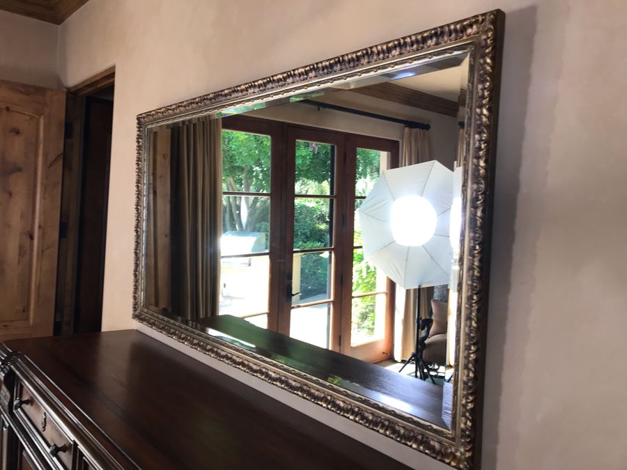 Large Antiqued Gold Tone Beveled Glass Wall Mirror 64.5W X 34H Retails $800 [Photo 8]
