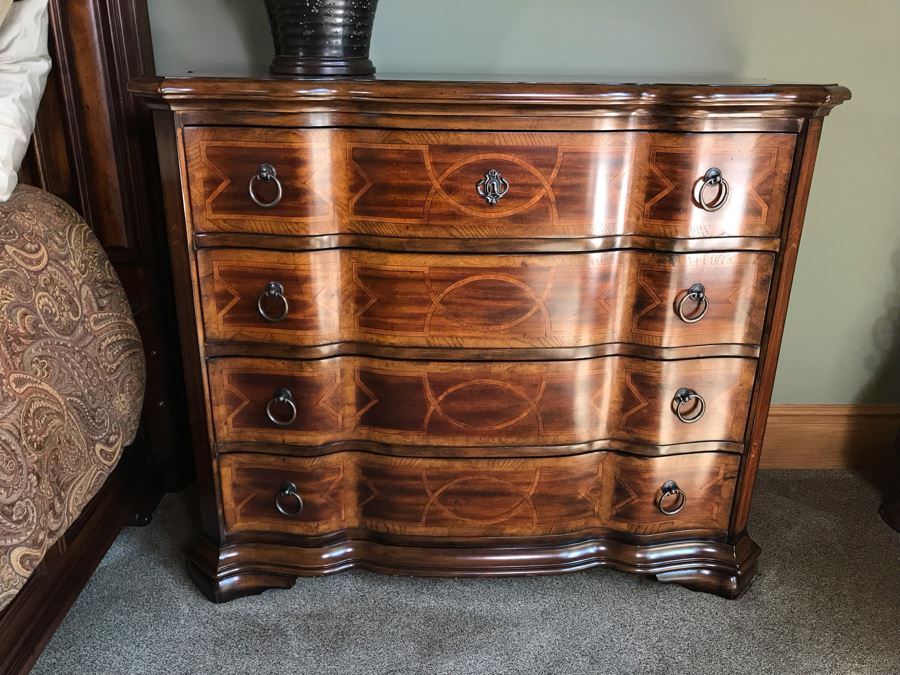PAIR Of Hooker Furniture Geometric Inlay 4-Drawer Chest Of Drawers Dressers 46W X 18D X 37H Retails $3,290 [Photo 3]