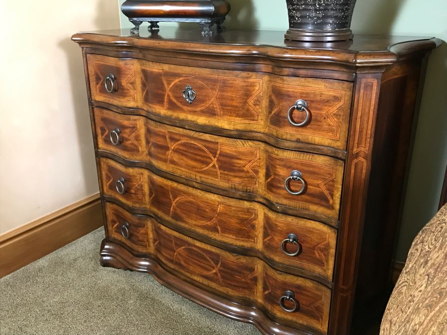 PAIR Of Hooker Furniture Geometric Inlay 4-Drawer Chest Of Drawers Dressers 46W X 18D X 37H Retails $3,290 [Photo 16]