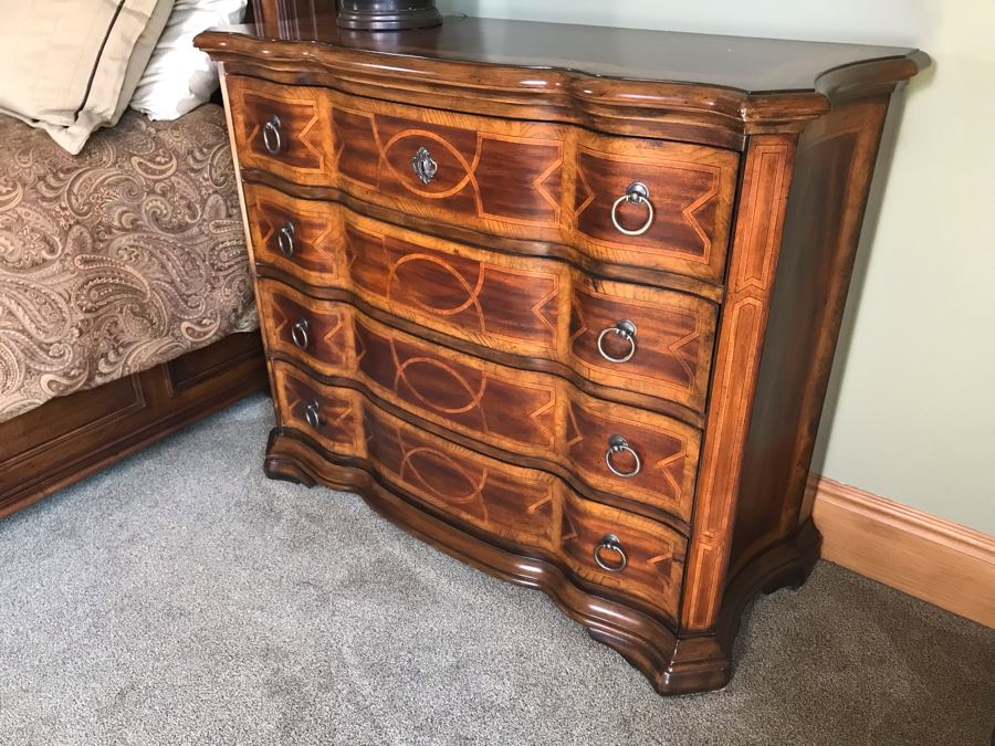 PAIR Of Hooker Furniture Geometric Inlay 4-Drawer Chest Of Drawers Dressers 46W X 18D X 37H Retails $3,290 [Photo 4]