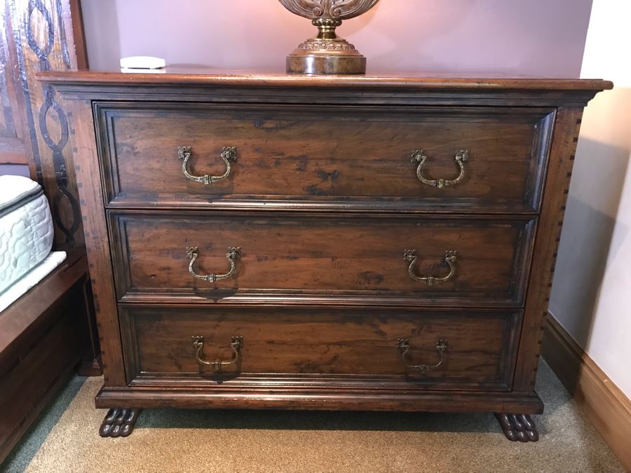 PAIR Of Century Furniture Marbella Collection Inlaid Top Dovetail Drawer 3-Drawer Chest Of Drawers Dresser Mahogany, Walnut And Maple With Solid Brass Handles 54W X 22D X 42H Retails $5,980 [Photo 3]