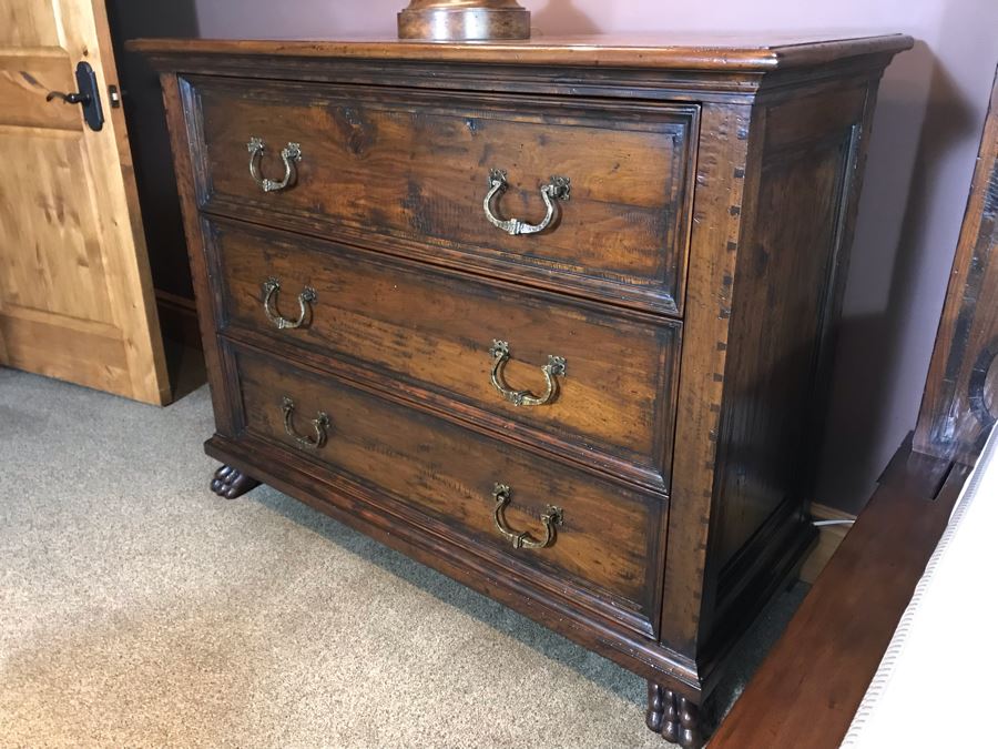 PAIR Of Century Furniture Marbella Collection Inlaid Top Dovetail Drawer 3-Drawer Chest Of Drawers Dresser Mahogany, Walnut And Maple With Solid Brass Handles 54W X 22D X 42H Retails $5,980 [Photo 14]