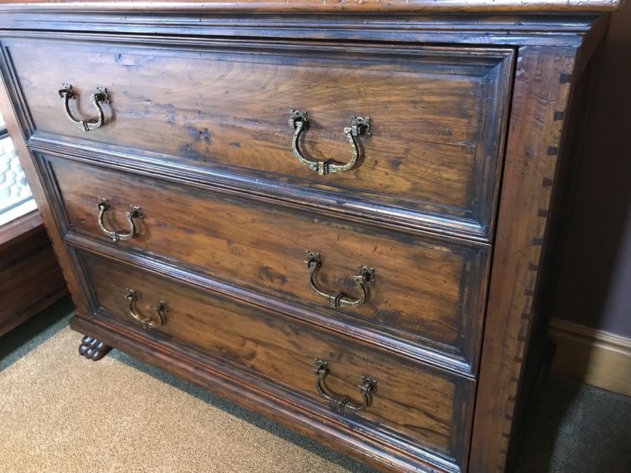 PAIR Of Century Furniture Marbella Collection Inlaid Top Dovetail Drawer 3-Drawer Chest Of Drawers Dresser Mahogany, Walnut And Maple With Solid Brass Handles 54W X 22D X 42H Retails $5,980 [Photo 4]
