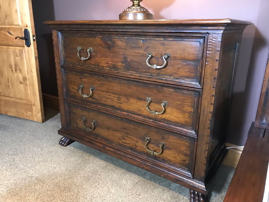 PAIR Of Century Furniture Marbella Collection Inlaid Top Dovetail Drawer 3-Drawer Chest Of Drawers Dresser Mahogany, Walnut And Maple With Solid Brass Handles 54W X 22D X 42H Retails $5,980 [Photo 13]