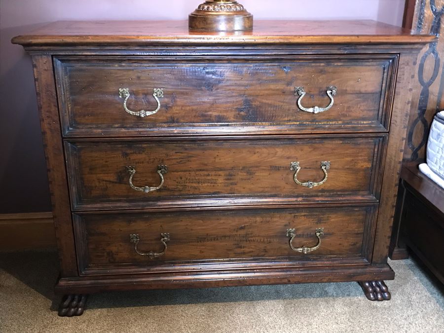 PAIR Of Century Furniture Marbella Collection Inlaid Top Dovetail Drawer 3-Drawer Chest Of Drawers Dresser Mahogany, Walnut And Maple With Solid Brass Handles 54W X 22D X 42H Retails $5,980 [Photo 11]