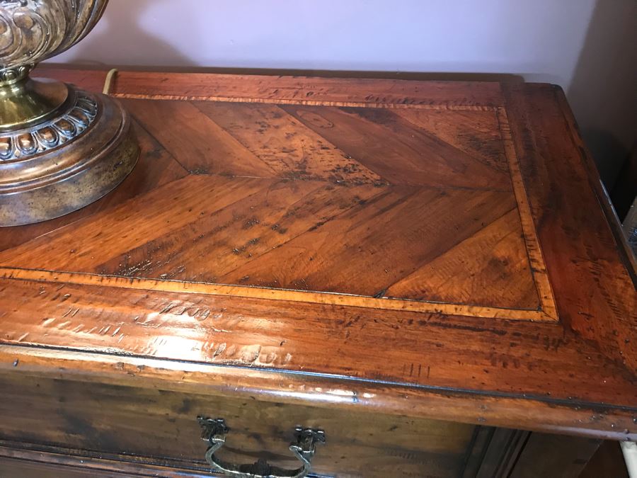 PAIR Of Century Furniture Marbella Collection Inlaid Top Dovetail Drawer 3-Drawer Chest Of Drawers Dresser Mahogany, Walnut And Maple With Solid Brass Handles 54W X 22D X 42H Retails $5,980 [Photo 15]