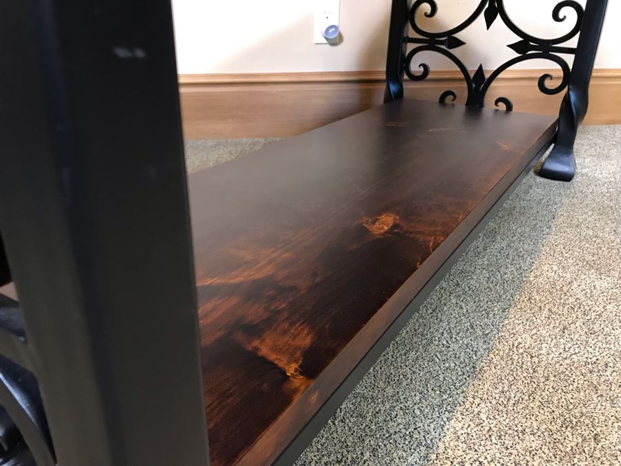 Leather Top Metal Bench With Ironwood Base 48W X 18D X 22H Retails $800 [Photo 6]